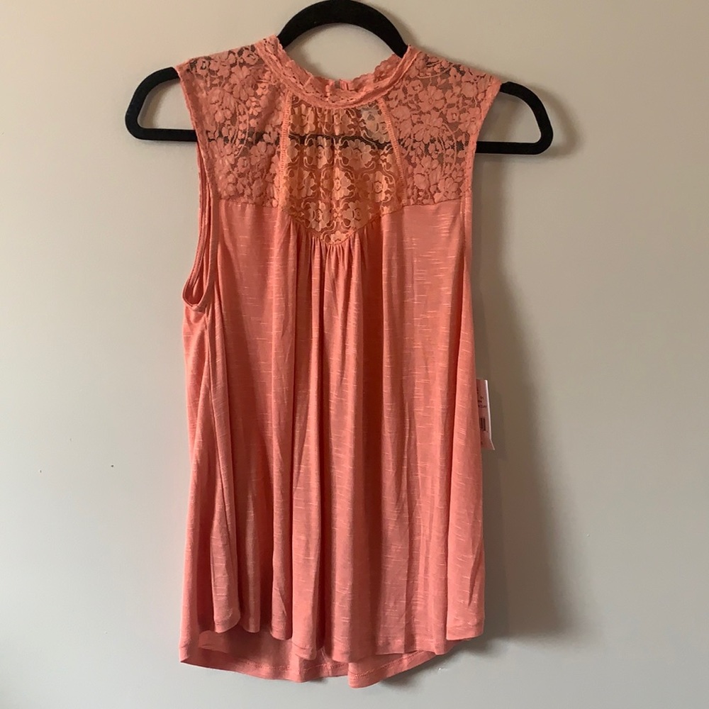 NWat American Rag High Neck Top with Lace and Faux Pearl Buttons